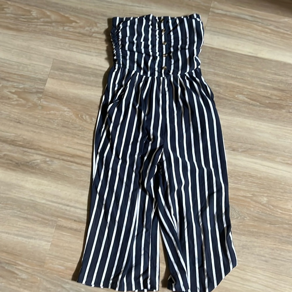 J For Justice Womens Jumpsuit Blue and white Striped Elastic Waist Strapless